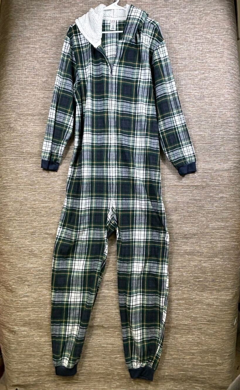 PJ Place Womens Green Plaid Sleepwear Jumpsuit Moose Long Sleeve Womens Size XL
